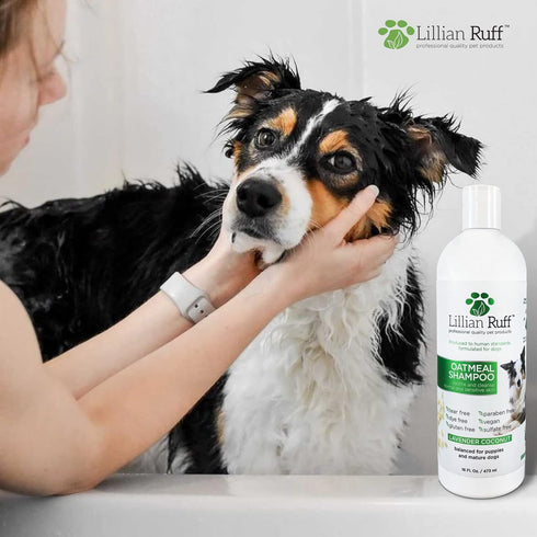 Lillian Ruff Calming Oatmeal Pet Shampoo 16oz for Dry Skin & Itch Relief, Tearless Dog Shampoo with Aloe