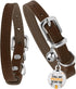 BRONZEDOG Leather Cat Collar with Bell, Non-Breakaway Kitten QR Tag for Cats/Mini Dogs (9" - 12", Brown & Silver)