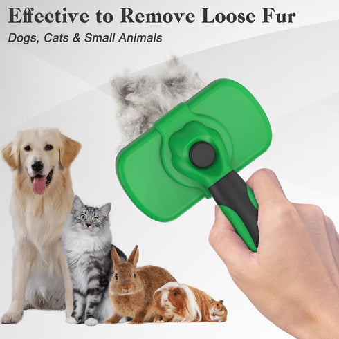 Self Cleaning Shedding Brush for Dogs & Cats, Skin Friendly Grooming Brush for Shedding, Green