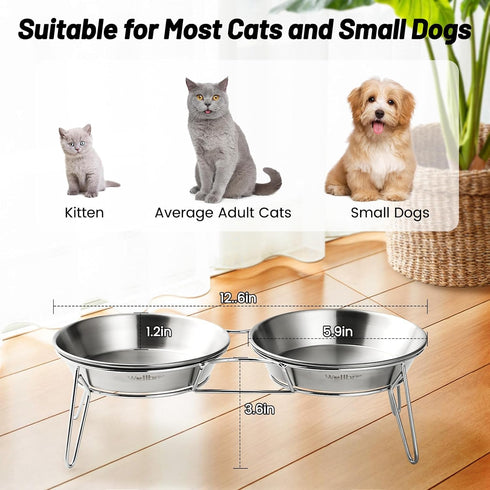 Elevated Cat Bowls, 5.9 Inch Wide Stainless Steel Food Bowls with Metal Stand, Raised Dish for Cats & Kittens, Whisker