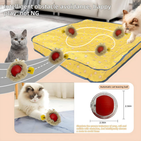 28 Inch Interactive Cat Toys for Indoor Cats, Fast Rolling Ball in Play Mat, Automatic Moving Cat Ball in Pouch