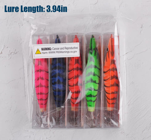Glow Squid Jigs Saltwater Fishing Lures Kit, 10pcs Luminous Shrimp Prawn Lures for Cuttlefish Octopus Fishing