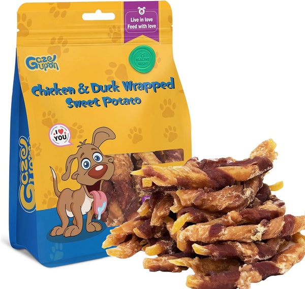 gazeupon Dog Treats, Chicken&Duck Wrapped Sweet Potato, Healthy Training Snacks for Small