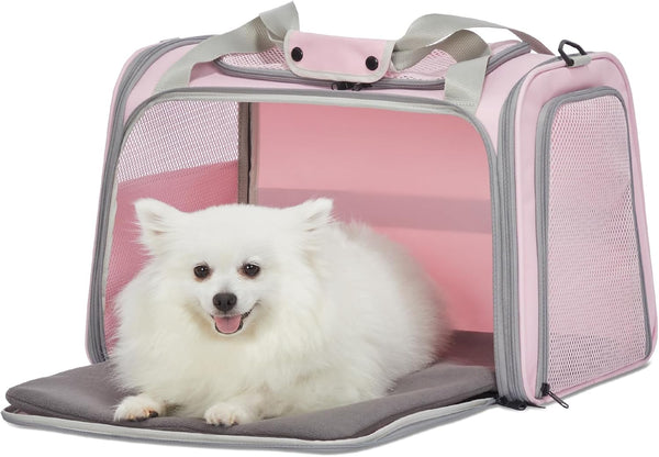 PETSFIT Cat Carrier for Large Cats, Dog Carriers for Small Dogs Under 25 Lbs, Soft Pet Carrier with Cozy Extendable Mat