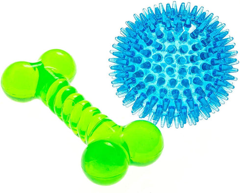 Spiky Ball and Bone Set for Small Dogs, Puppy Teething Toys for Interactive Chew and Dental Care
