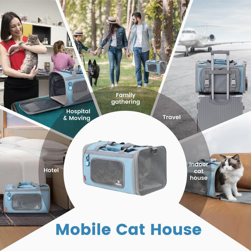 Pawaii Airline Approved Cat Carrier, Cat, Dog Carrier with ID Tag, Collapsible Pet Travel Carrier, Foldable, Protable