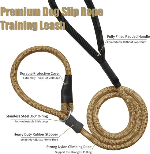 Strong Slip Rope Dog Training Leash (5ft), Heavy Duty Braided Nylon Lead with Padded Handle for Medium Large Dogs