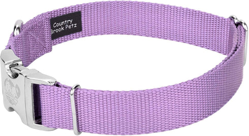 Country Brook Petz Premium Nylon Dog Collar with Metal Buckle for Small Medium Large Breeds (Large, 1 Inch, Lavender)