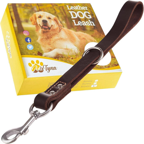 Short Leather Dog Leash, 12" Length x 1" Wide, Traffic Dog Leash for Medium, Large and Extra-Large Breeds