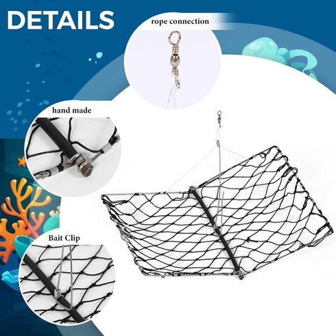 2 Set Windyun Foldable Crab Trap with Bait Clip and Orange Braided Line Crab Trap Crabjaw Crab Snare Crab Nets