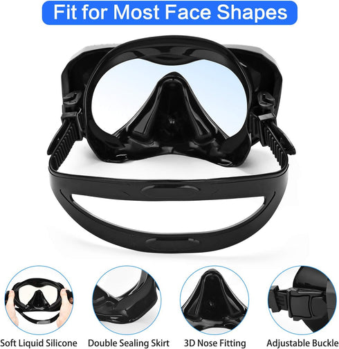 Snorkel Set with Anti-Fog Panoramic View Mask and Anti-Leak Dry Snorkel Tube | Snorkeling Gear for Adults with Kit Bag