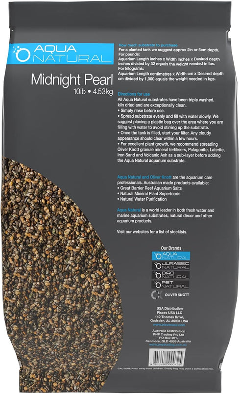 Aqua Natural Midnight Pearl 10lb Gravel Substrate for Aquascaping, Aquariums, 2-4mm, Brown, Small