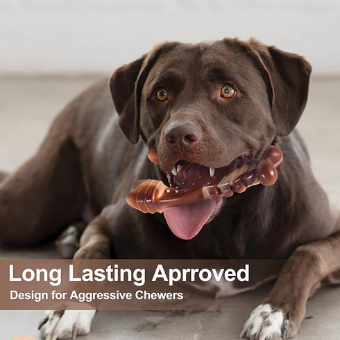 PETSTA Indestructible Dog Toys for Aggressive Chewers, Real Beef Flavored Dog Bone for Large and Medium Breeds