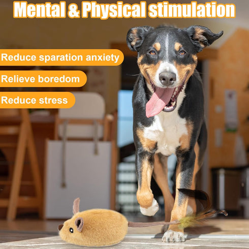Mity Rain Interactive Dog Toys, Fake Mouse Moving Toy with Automatic Sensor, Realistic Sound & Extended Tail for Dogs