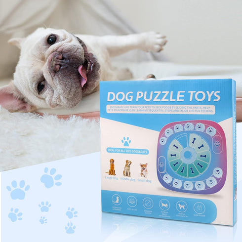 Puzzle Feeder Dog Toy for Large Medium Dogs, Mentally Stimulating Treat Dispensing Toy, Blue, 11.8X11.8X1.38inch