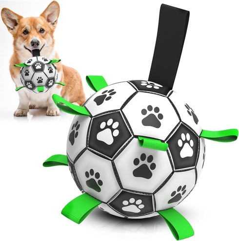 RUCACIO Dog Ball with 9 Straps - Interactive Toys for Puppy, Durable Soccer Balls with Handle for Small & Medium Dogs