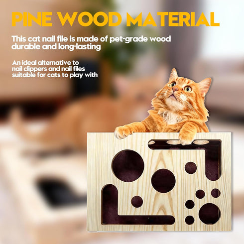 DBZ Cat Scratch Puzzle Enrichment Box, Pine Wood Cat Nail File Enrichment Box, No Need to Install Cat Nail File Box