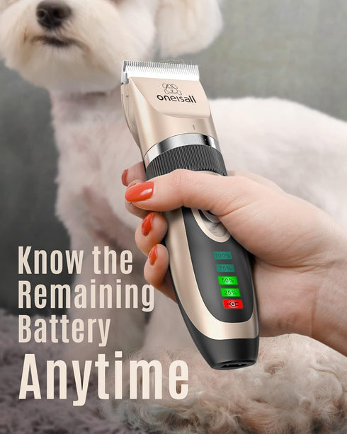 oneisall Dog Clippers Low Noise, 2-Speed Quiet Rechargeable Cordless Pet Hair Clipper for Small and Large Dogs Cats