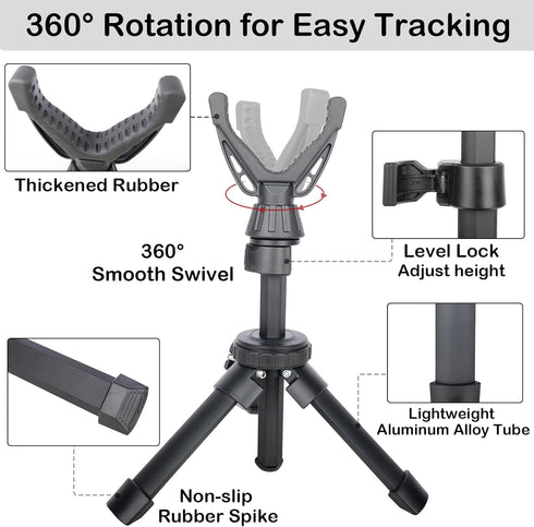360 Portable Shooting Tripod with Rotating & Removable V Yoke - Adjustable Height Rifle Rest Stand for Hunting, Target