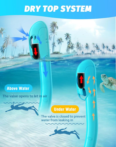 Greatever Snorkel Set Adult, Pano 3 Window Snorkel Mask, Anti-Fog Scuba Diving Mask, Dry Top Snorkel Goggles