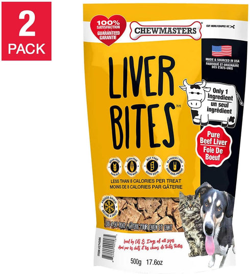 17.6 oz (2 Packs) Chewmasters Beef Liver Bites Freeze Dried Dog Treats Bag
