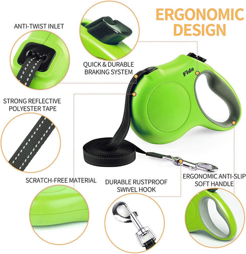 Fida Retractable Dog Leash, 16ft Heavy Duty for Medium Dogs or Cats up to 44 lbs, Tangle Free with One-Hand Brake