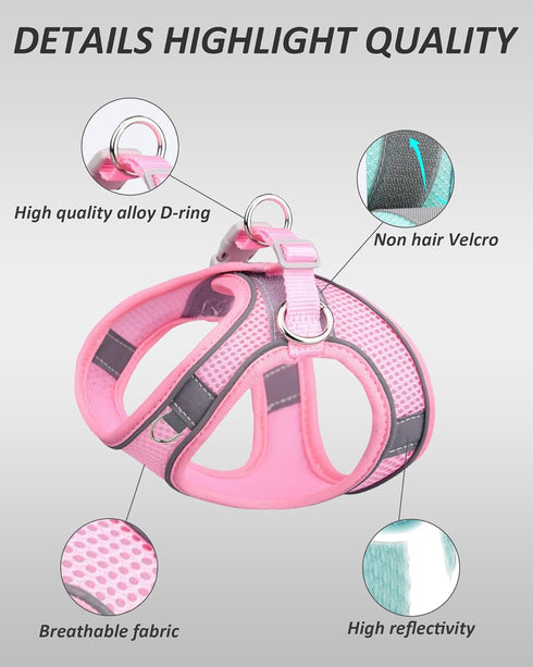 Dog Harness for Small Medium Large Dogs: No Pull, Puppy Harness and Leash Set, Step-in Mesh Harness (Pink, XS)