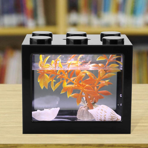 Zerodis Small Acrylic Mini Fish Tank, Desktop Aquarium Bowl for Goldfish with USB LED Light