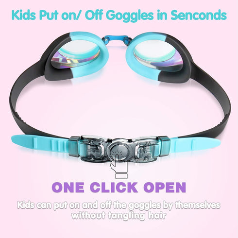 Keary Kids Swim Goggles for Toddler Youth (3-12), Anti-Fog Waterproof Clear Vision
