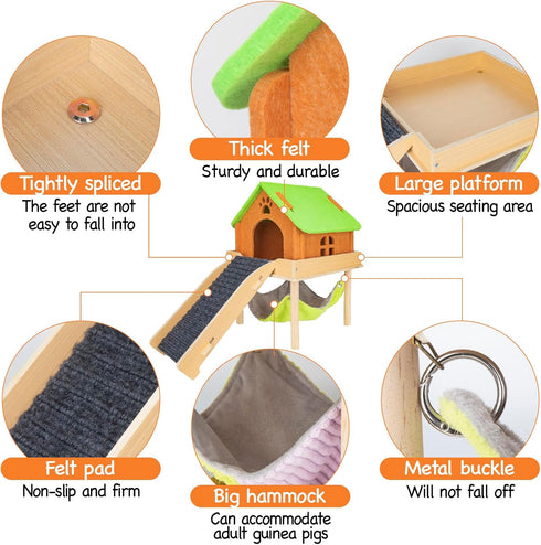 3 1 Hammock Hammock BESNEW in Enlarged Guinea Pig with House & Platform,Wooden Guinea Pig Hideout with & Stairs Small