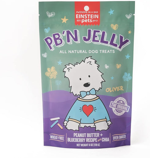 EVERYDAYS PB’N JELLY Crunchy Heart Shaped Treats, 6 Ounce Bag, All Natural Protein Packed Dog Biscuits