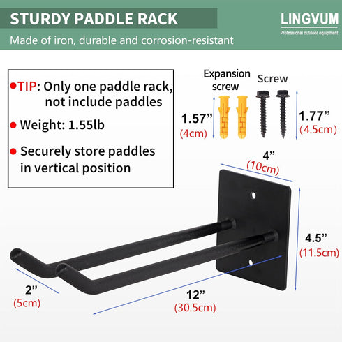 Kayak Paddle Storage Rack, Wall Mount Holder for Kayak, SUP, Canoe Paddles