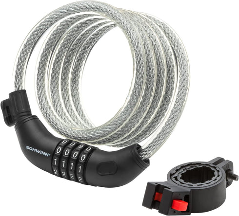 Schwinn Combination Bike Lock, Braided Steel Cable, 6 feet x 12 mm, Black, Security Level 3