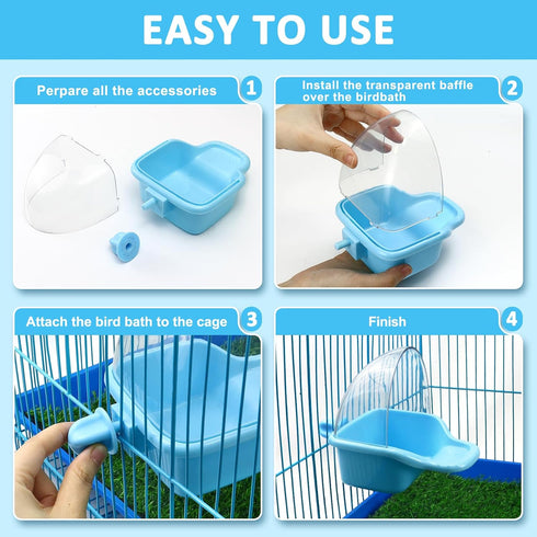 Bird Bath Box Hanging Birdbath Toy Parakeet Caged Bathing Tubs Parrot Bath Tub Water Shower Food Feeder Holder Tray