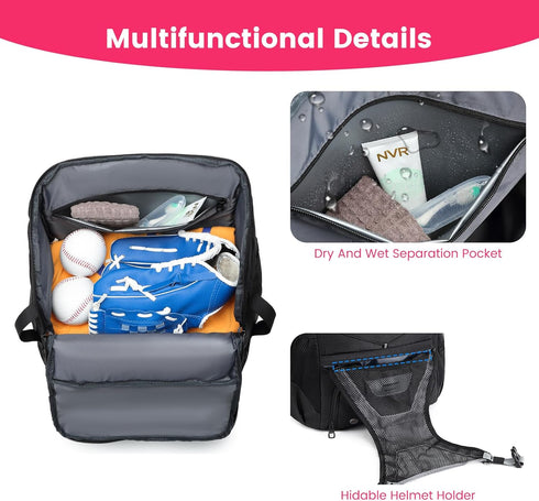 Softball Bag - Lightweight Baseball Bat Backpack with Fence Hook for Youth Adults