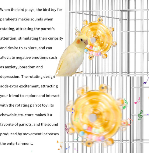 Lyreh 2pcs Bird Toys for Parakeets, Colorful Parrot Toys Spinner Wheel, Fun Interactive Spinning Rattle, Cockatiel