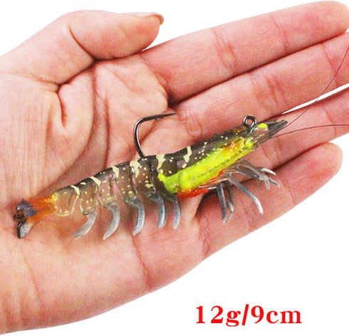 QIANGAN 3 Pcs Soft Silicone Artificial Bait Luminous Fake Shrimp Fishing Accessories with Bead Swivels Hook for Fishing