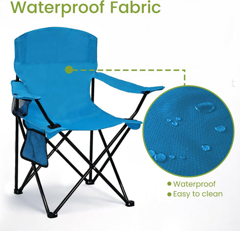 300lbs Folding Camping Chair with Cup Holder & Side Storage Bag Capacity Lightweight High Back Portable for Beach