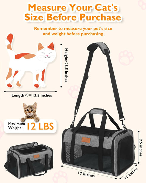 17x11x9.5 12 lbs PETUX Airline Approved Pet Carrier - in, Underseat, Top & Side Entry, Soft Sided Cat Dog Carrier