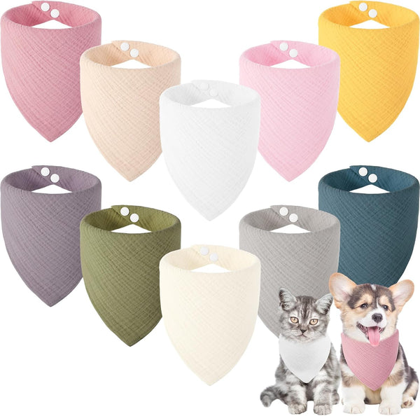 10 Pcs Muslin Cotton Triangle Dog Bandanas Reversible Pet Bibs Scarf Dog