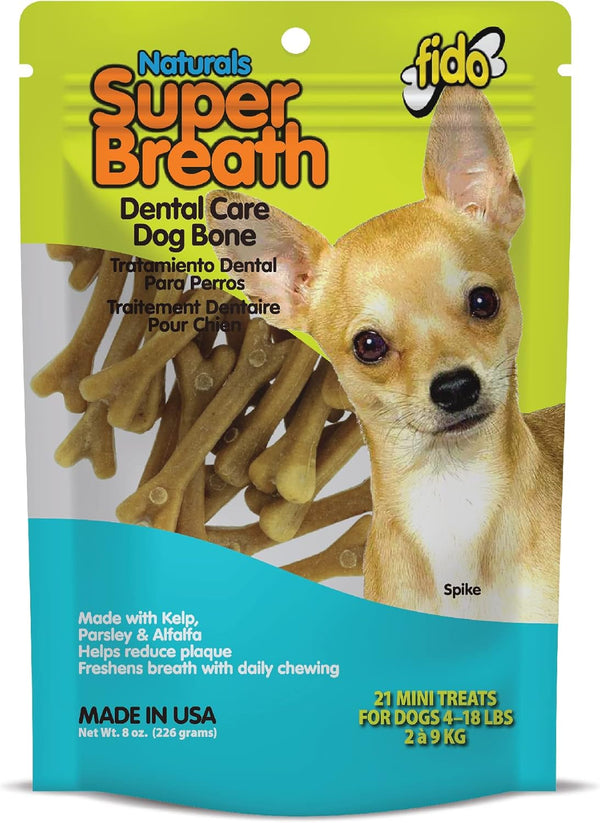 Naturals Super Breath Dental Care Bones for Dogs - 21 Count Mini Treats for Small Dogs, Made in USA