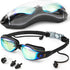Swim Goggles for Adults, No Leaking Anti Fog UV Protection with Nose Clip and Earplugs for Pool