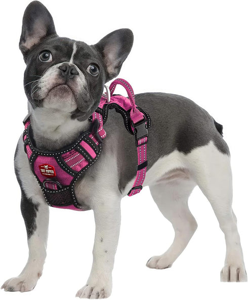 Tuff Pupper Anti Pull Heavy Duty Dog Harness, Easy Walk Front & Back Leash Clips, Strong Safety Handle, Reflective Vest, Comfortable Padded Training Harness, Small Medium Large Dogs (Small, Pink)