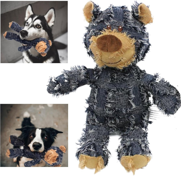 2023 New Indestructible Robust Bear Dog Toy, Squeaky Plush for Heavy Chewers (A-Navy)