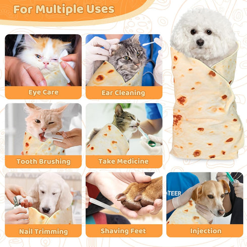 31.5" Large Cat Grooming Wrap for Cutting Nails, Self-Stick Dog Cat Burrito Wrap with Nail Clippers Kit, Soft Tortilla