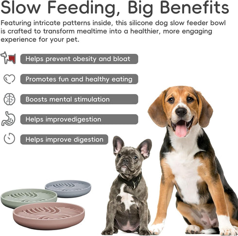 Slow Feeder Dog Bowls, Silicone Slow Feeder for Dogs & Puppies, Dog Puzzle Bowl with Suction Cup for Anxiety Relief, Slow Eating, Dishwasher Fit, for All Breed, Gey