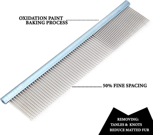 Metal Dog Grooming Comb for Shedding Tangles - Long Wide Tooth Pet Comb for Poodles and Goldendoodles Dematting (7.5