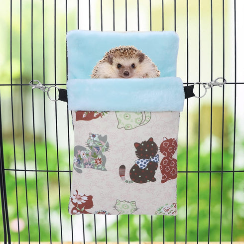 Wontee Small Pet Sleeping Pouch - Sleep Bag Warm Bed Hideout for Hamsters, Hedgehogs, Sugar Gliders, Squirrels, Pink Cat