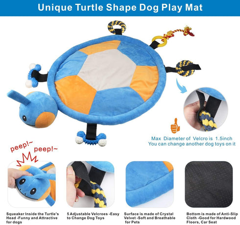 Idepet Dog Play Mat, Puppy Toy Mat with Chew Toys, Interactive Toy for Small Medium Dogs and Cats, All-in-One (Turtle)