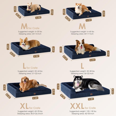 EHEYCIGA XL Memory Foam Dog Bed, Orthopedic Waterproof Egg Crate Couch Bed, Washable Cover, Navy